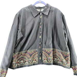 Crossing Pointe Womens Jacket Multi-Color Size Large Rayon Blend Embroidered